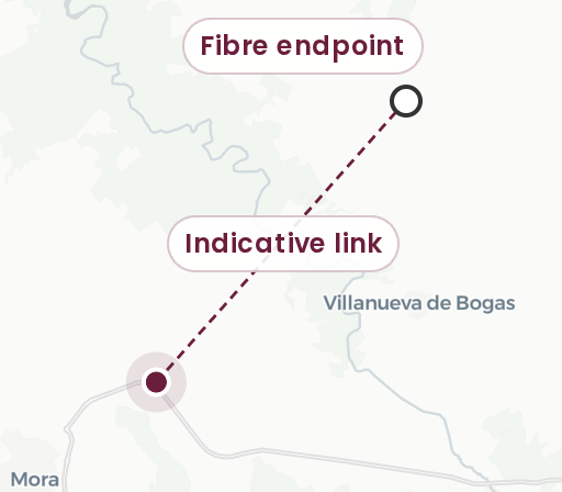 Map showing an indicative link from the project site to a fibre endpoint